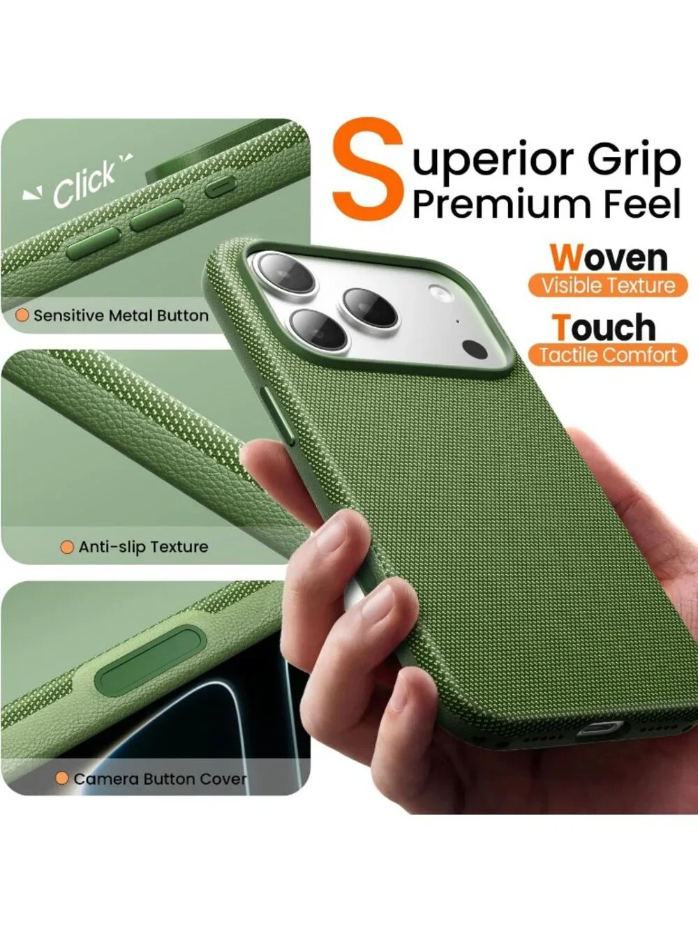 iPhone 17 Pro Max Green Techwoven Drop Protection Shockproof Skin-Friendly Case